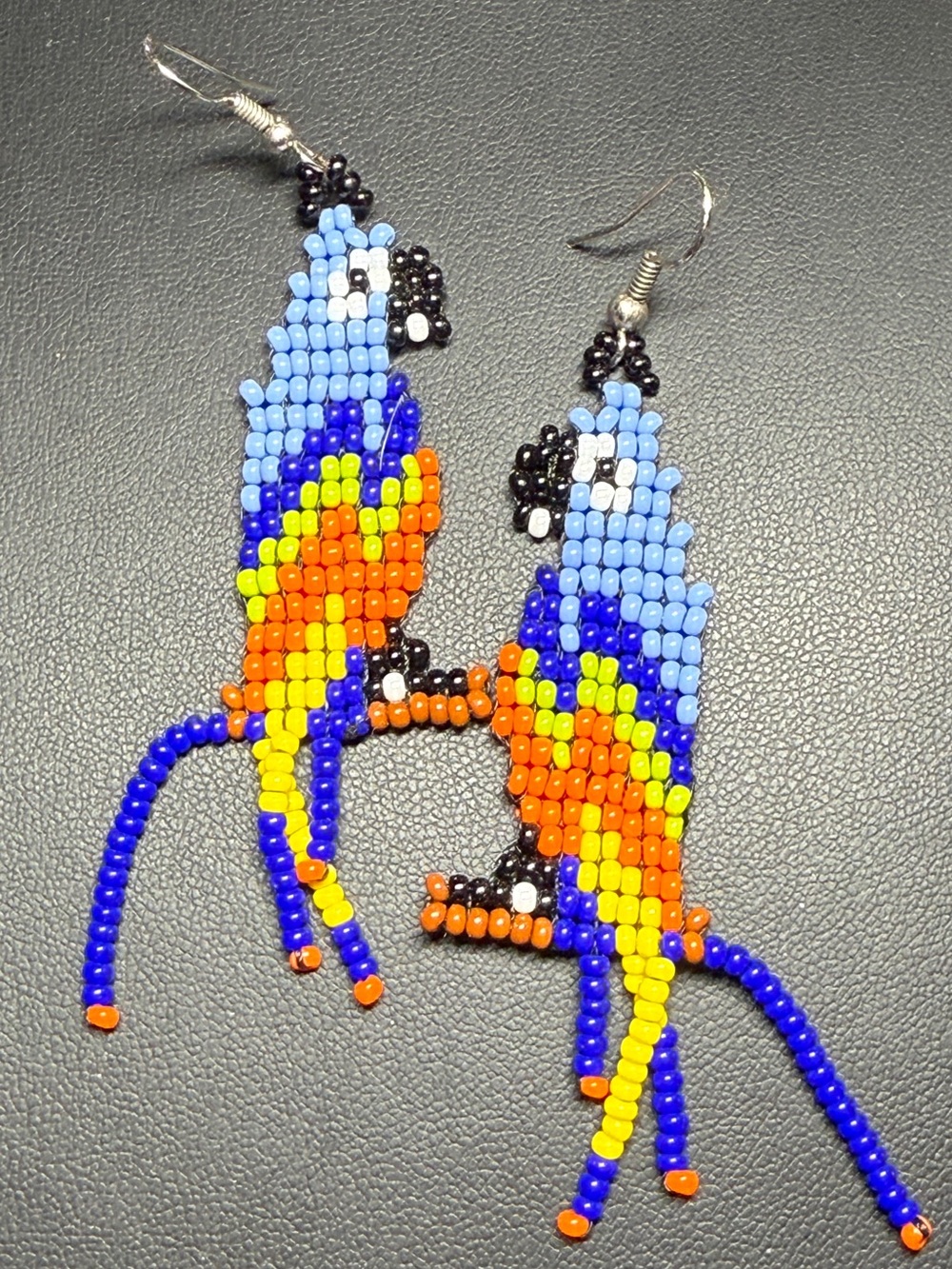 Hand Crafted Blue, Orange, Yellow Beaded Macau Earrings